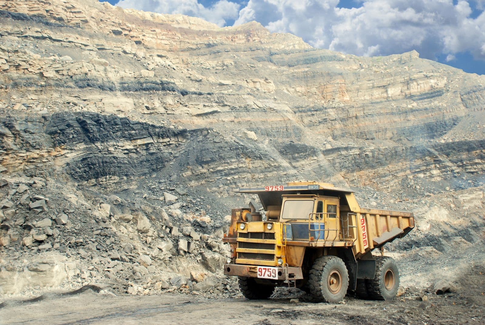 Haul truck working inside an open-pit mine