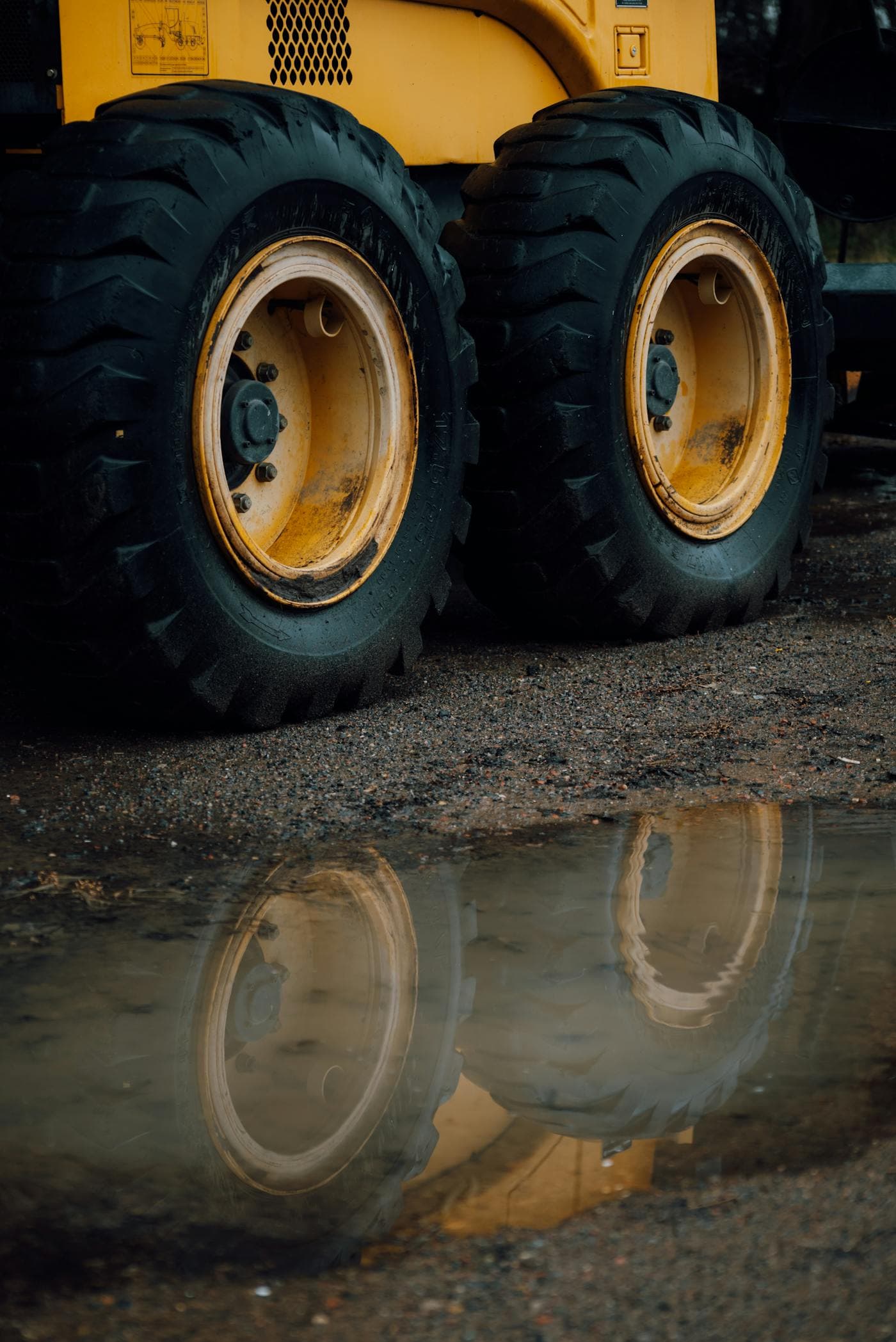Close-up of off-the-road tyres on a mining haul truck